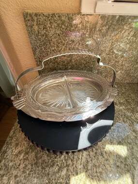 Vintage Jeanette Glass Divided Candy Dish with Metal Handle and Frame